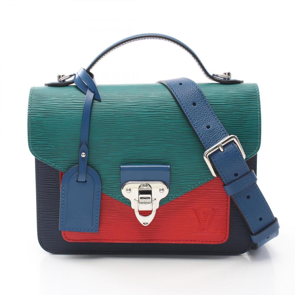 Louis Vuitton Neo Monceau Handbag Leather Epi Navy Blue Green Multicolor